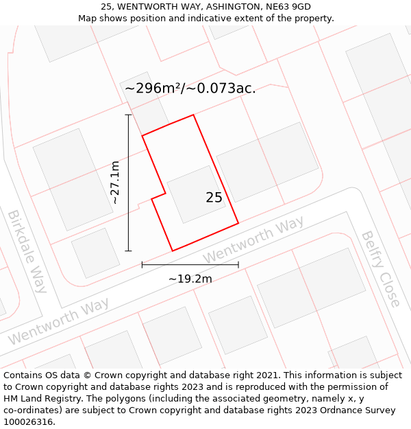 25, WENTWORTH WAY, ASHINGTON, NE63 9GD: Plot and title map