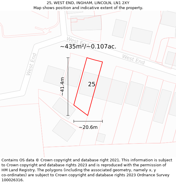 25, WEST END, INGHAM, LINCOLN, LN1 2XY: Plot and title map