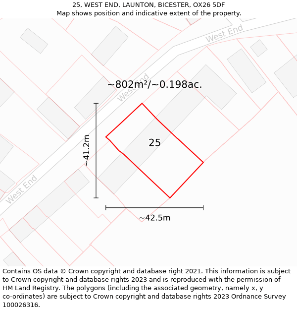 25, WEST END, LAUNTON, BICESTER, OX26 5DF: Plot and title map