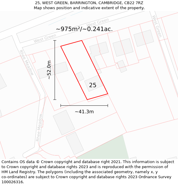 25, WEST GREEN, BARRINGTON, CAMBRIDGE, CB22 7RZ: Plot and title map