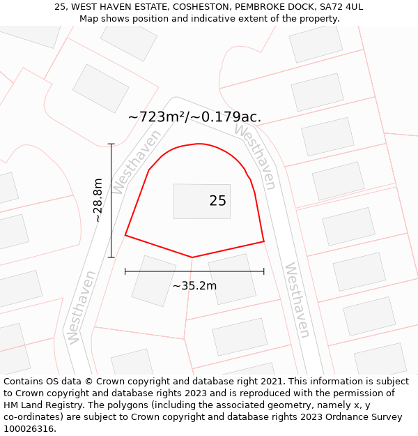 25, WEST HAVEN ESTATE, COSHESTON, PEMBROKE DOCK, SA72 4UL: Plot and title map