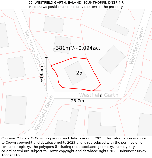 25, WESTFIELD GARTH, EALAND, SCUNTHORPE, DN17 4JR: Plot and title map