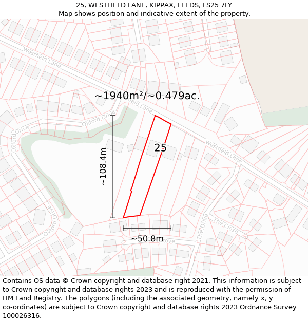 25, WESTFIELD LANE, KIPPAX, LEEDS, LS25 7LY: Plot and title map