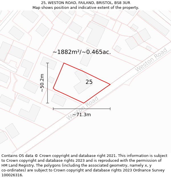 25, WESTON ROAD, FAILAND, BRISTOL, BS8 3UR: Plot and title map