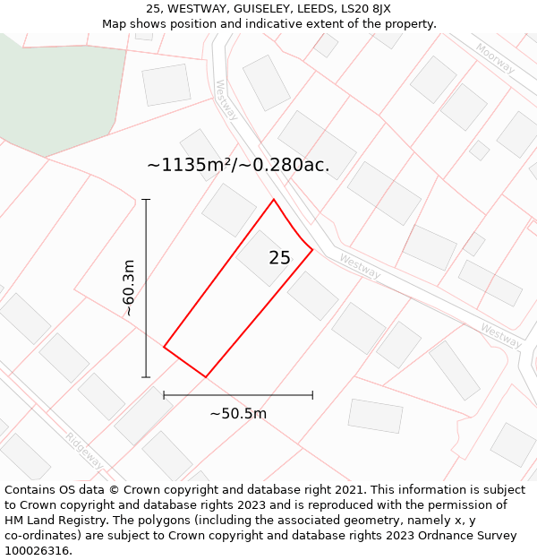 25, WESTWAY, GUISELEY, LEEDS, LS20 8JX: Plot and title map