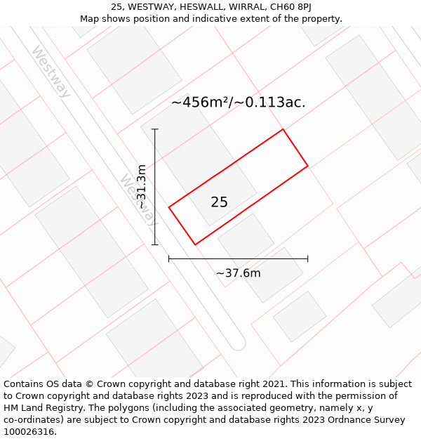 25, WESTWAY, HESWALL, WIRRAL, CH60 8PJ: Plot and title map