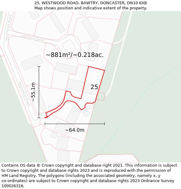 25, WESTWOOD ROAD, BAWTRY, DONCASTER, DN10 6XB: Plot and title map