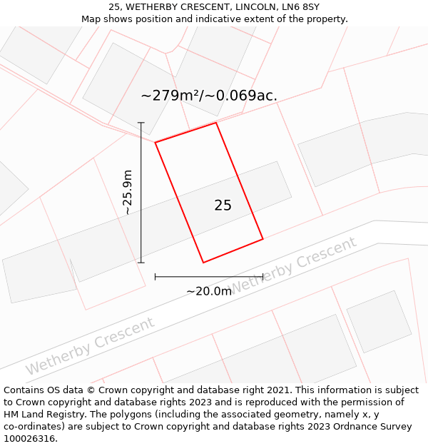 25, WETHERBY CRESCENT, LINCOLN, LN6 8SY: Plot and title map