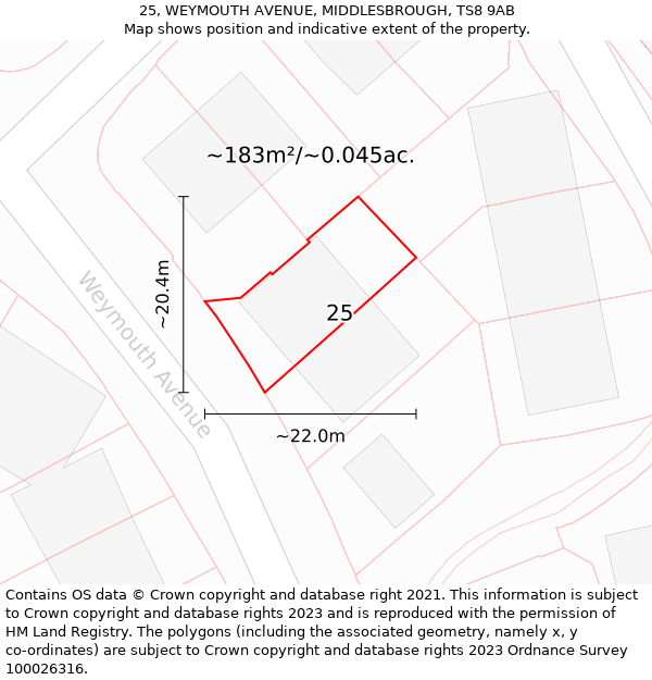 25, WEYMOUTH AVENUE, MIDDLESBROUGH, TS8 9AB: Plot and title map
