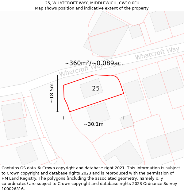 25, WHATCROFT WAY, MIDDLEWICH, CW10 0FU: Plot and title map