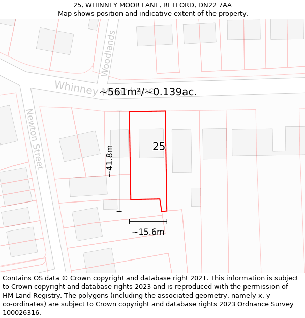 25, WHINNEY MOOR LANE, RETFORD, DN22 7AA: Plot and title map