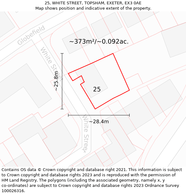 25, WHITE STREET, TOPSHAM, EXETER, EX3 0AE: Plot and title map