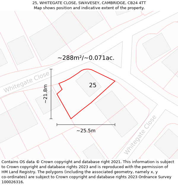 25, WHITEGATE CLOSE, SWAVESEY, CAMBRIDGE, CB24 4TT: Plot and title map