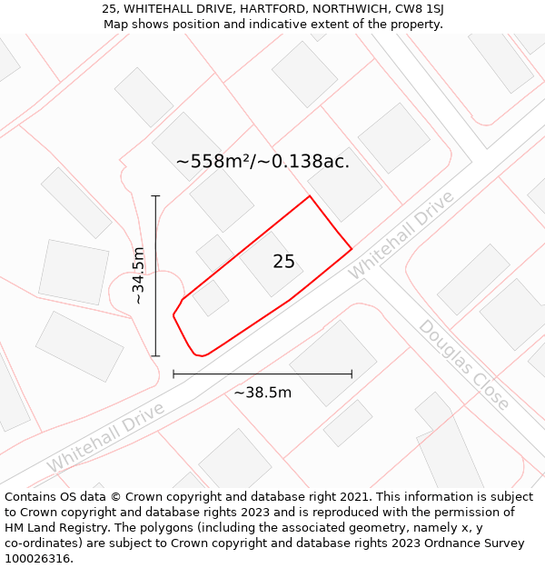 25, WHITEHALL DRIVE, HARTFORD, NORTHWICH, CW8 1SJ: Plot and title map