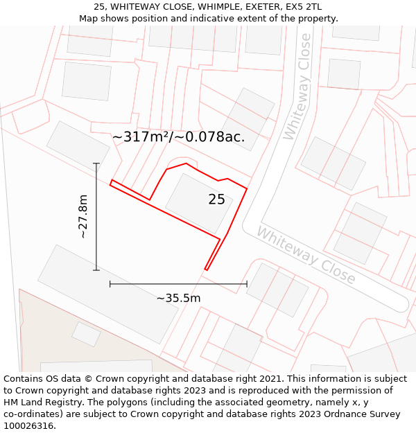 25, WHITEWAY CLOSE, WHIMPLE, EXETER, EX5 2TL: Plot and title map