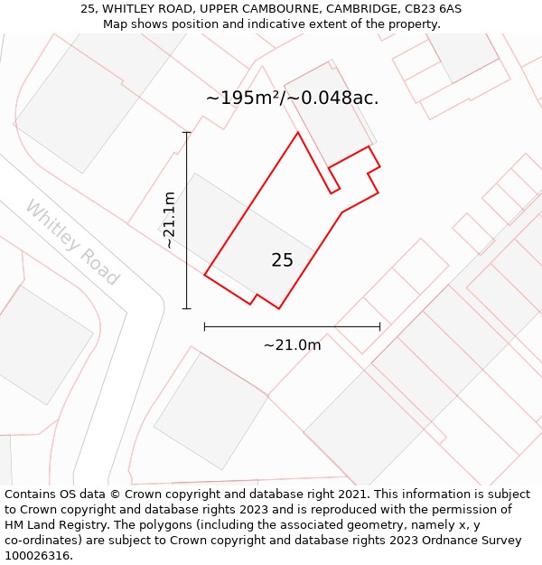 25, WHITLEY ROAD, UPPER CAMBOURNE, CAMBRIDGE, CB23 6AS: Plot and title map