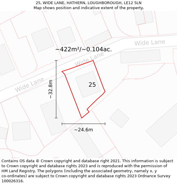 25, WIDE LANE, HATHERN, LOUGHBOROUGH, LE12 5LN: Plot and title map