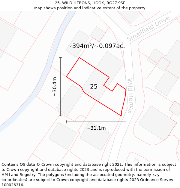 25, WILD HERONS, HOOK, RG27 9SF: Plot and title map