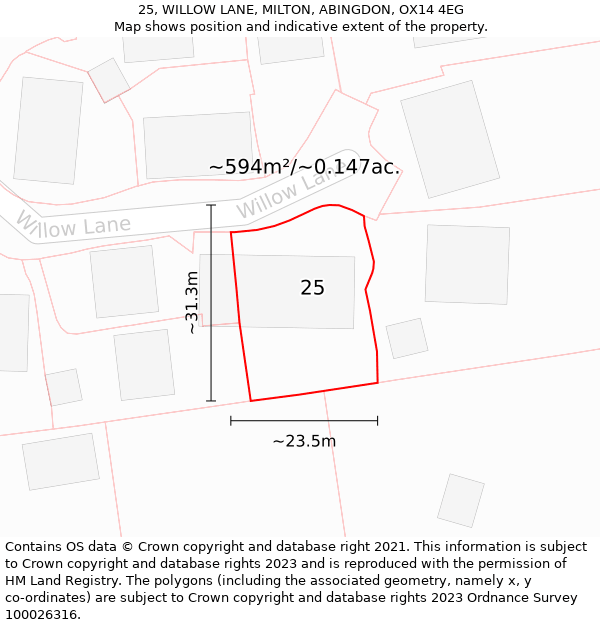 25, WILLOW LANE, MILTON, ABINGDON, OX14 4EG: Plot and title map