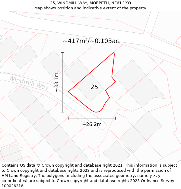 25, WINDMILL WAY, MORPETH, NE61 1XQ: Plot and title map