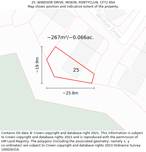 25, WINDSOR DRIVE, MISKIN, PONTYCLUN, CF72 8SH: Plot and title map