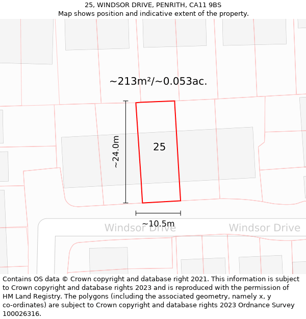 25, WINDSOR DRIVE, PENRITH, CA11 9BS: Plot and title map