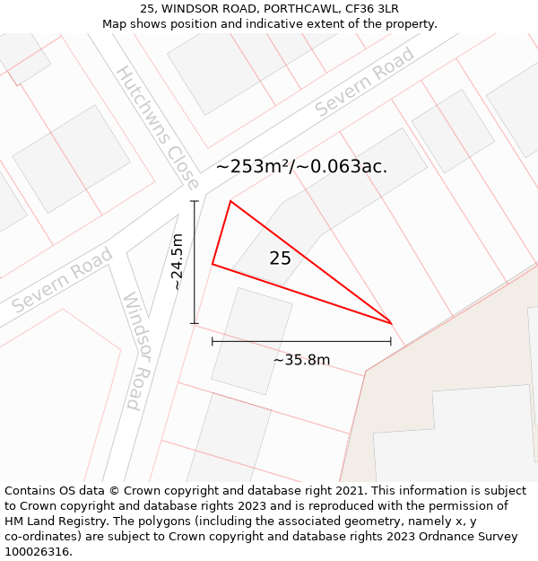 25, WINDSOR ROAD, PORTHCAWL, CF36 3LR: Plot and title map