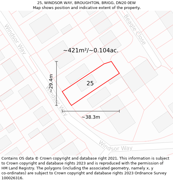 25, WINDSOR WAY, BROUGHTON, BRIGG, DN20 0EW: Plot and title map