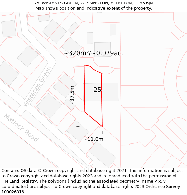 25, WISTANES GREEN, WESSINGTON, ALFRETON, DE55 6JN: Plot and title map