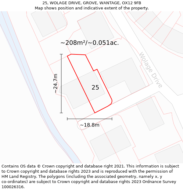 25, WOLAGE DRIVE, GROVE, WANTAGE, OX12 9FB: Plot and title map