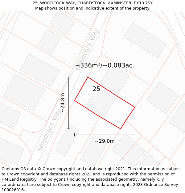 25, WOODCOCK WAY, CHARDSTOCK, AXMINSTER, EX13 7SY: Plot and title map