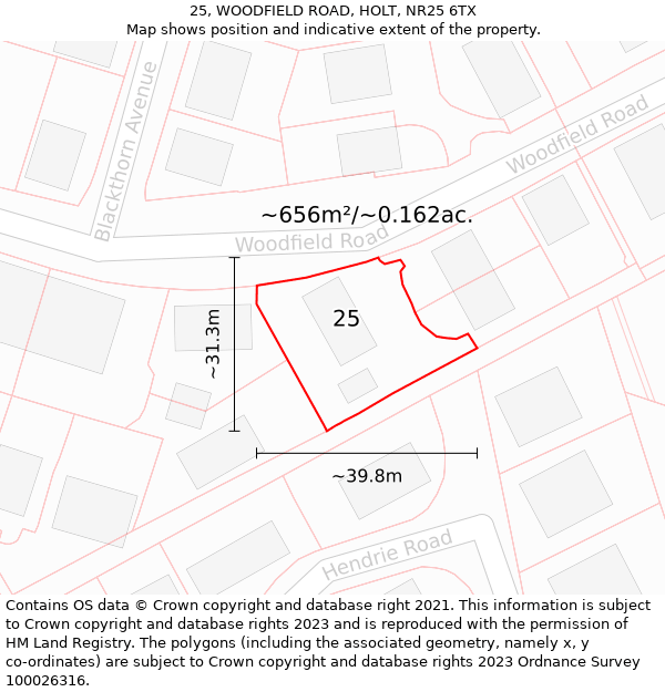 25, WOODFIELD ROAD, HOLT, NR25 6TX: Plot and title map