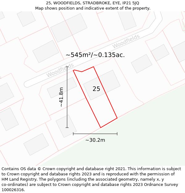 25, WOODFIELDS, STRADBROKE, EYE, IP21 5JQ: Plot and title map