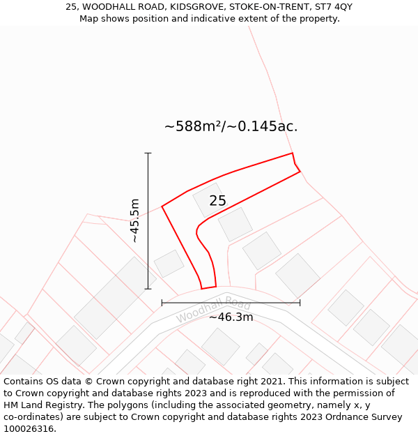 25, WOODHALL ROAD, KIDSGROVE, STOKE-ON-TRENT, ST7 4QY: Plot and title map