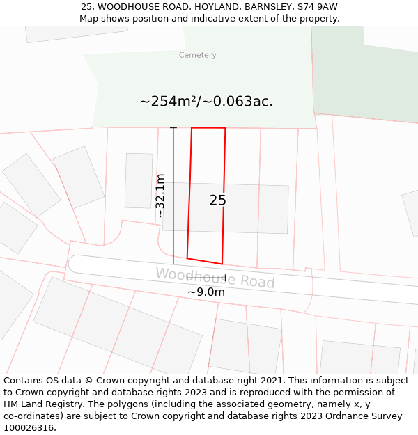 25, WOODHOUSE ROAD, HOYLAND, BARNSLEY, S74 9AW: Plot and title map