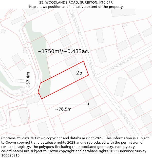 25, WOODLANDS ROAD, SURBITON, KT6 6PR: Plot and title map