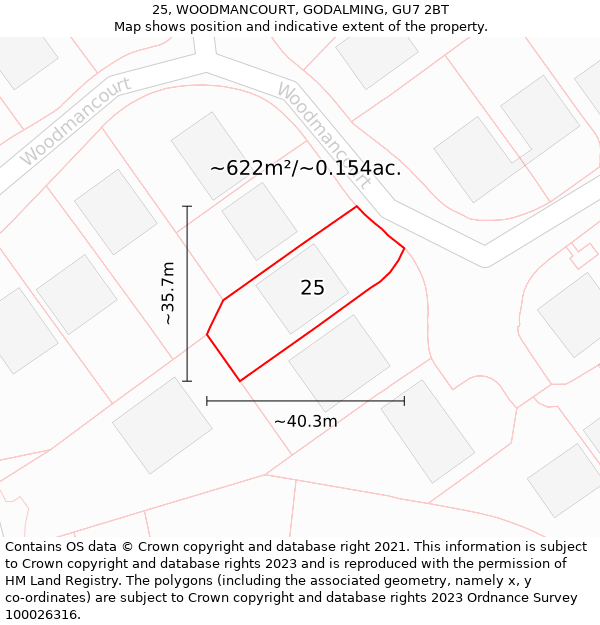 25, WOODMANCOURT, GODALMING, GU7 2BT: Plot and title map