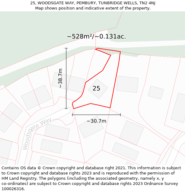 25, WOODSGATE WAY, PEMBURY, TUNBRIDGE WELLS, TN2 4NJ: Plot and title map