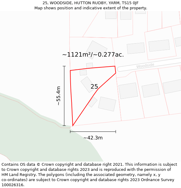 25, WOODSIDE, HUTTON RUDBY, YARM, TS15 0JF: Plot and title map