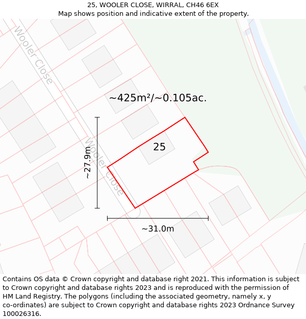 25, WOOLER CLOSE, WIRRAL, CH46 6EX: Plot and title map