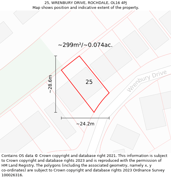 25, WRENBURY DRIVE, ROCHDALE, OL16 4PJ: Plot and title map