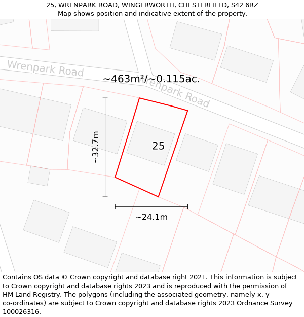 25, WRENPARK ROAD, WINGERWORTH, CHESTERFIELD, S42 6RZ: Plot and title map