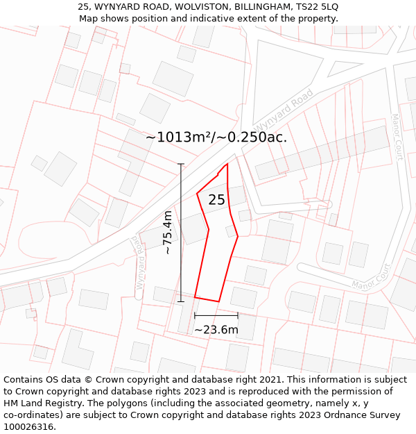 25, WYNYARD ROAD, WOLVISTON, BILLINGHAM, TS22 5LQ: Plot and title map