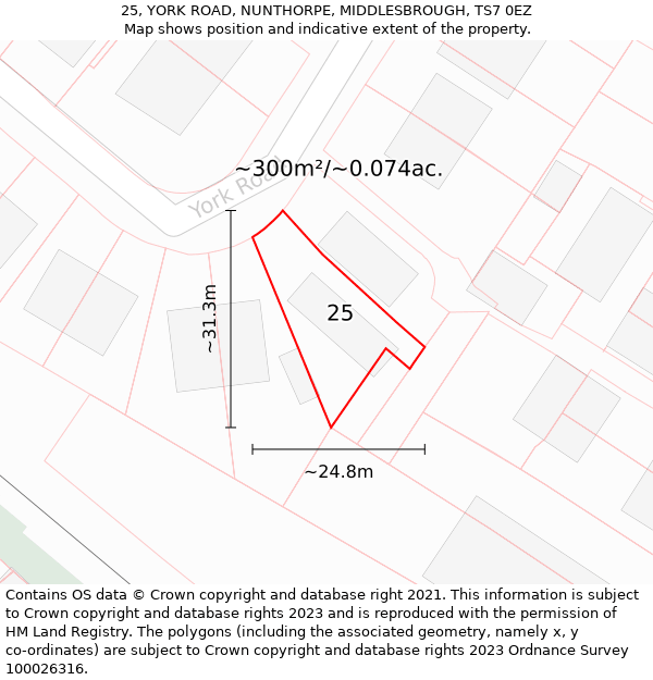 25, YORK ROAD, NUNTHORPE, MIDDLESBROUGH, TS7 0EZ: Plot and title map