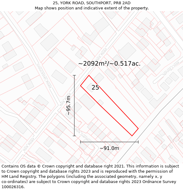 25, YORK ROAD, SOUTHPORT, PR8 2AD: Plot and title map