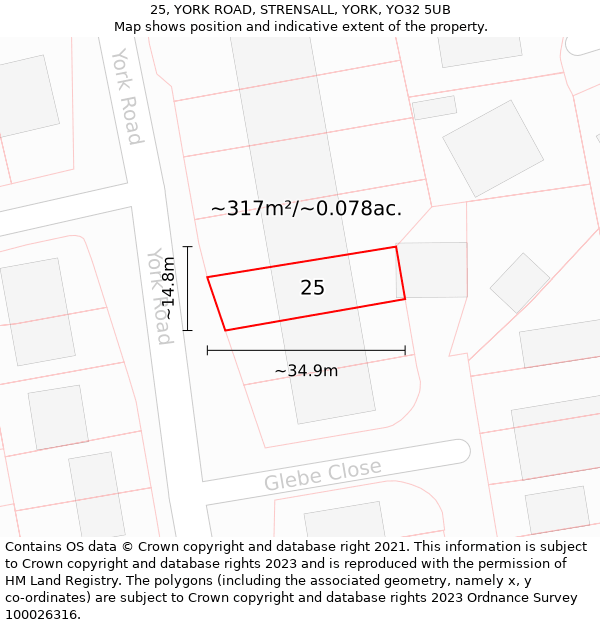 25, YORK ROAD, STRENSALL, YORK, YO32 5UB: Plot and title map