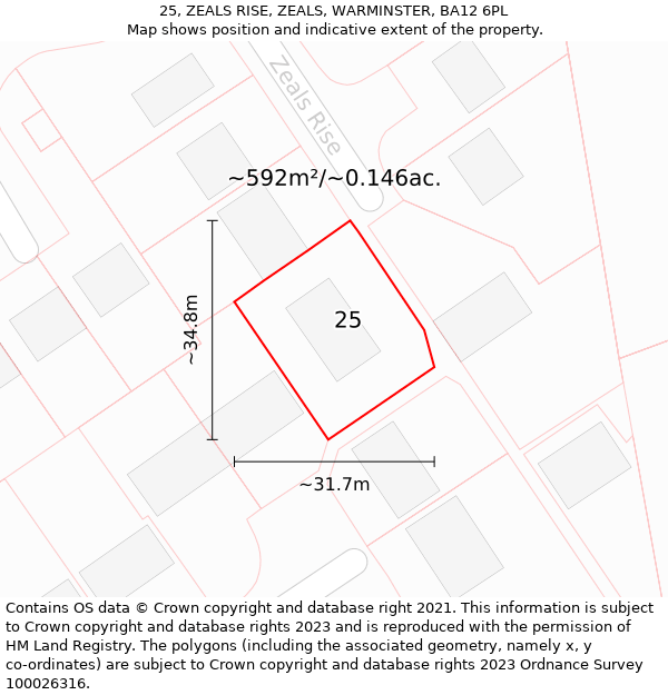 25, ZEALS RISE, ZEALS, WARMINSTER, BA12 6PL: Plot and title map