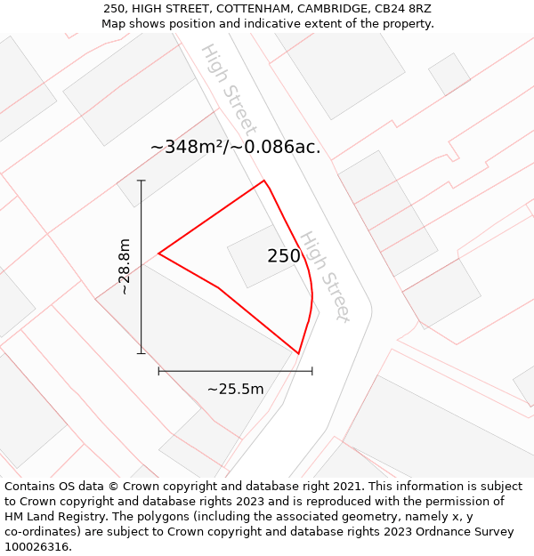 250, HIGH STREET, COTTENHAM, CAMBRIDGE, CB24 8RZ: Plot and title map