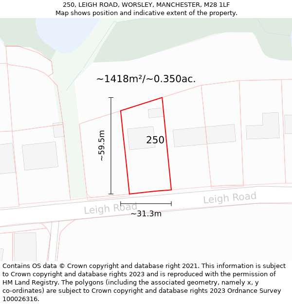 250, LEIGH ROAD, WORSLEY, MANCHESTER, M28 1LF: Plot and title map