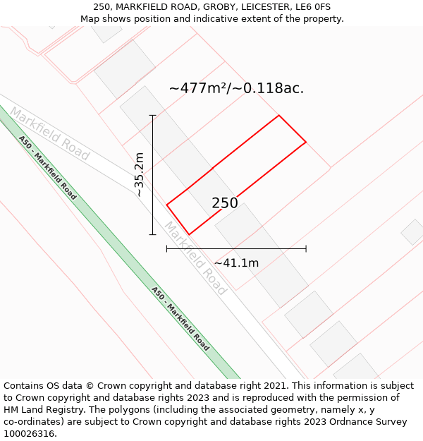 250, MARKFIELD ROAD, GROBY, LEICESTER, LE6 0FS: Plot and title map